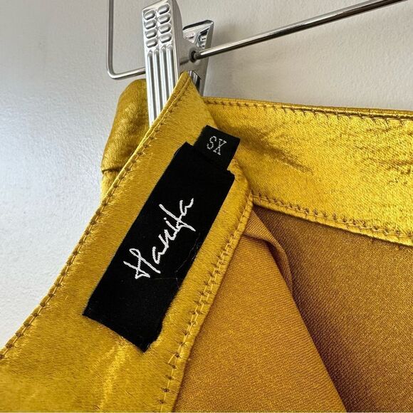 Hanifa-Golden Yellow Satin High Rise Wide Leg Long Trousers (Size:XS) - Picture 11 of 12
